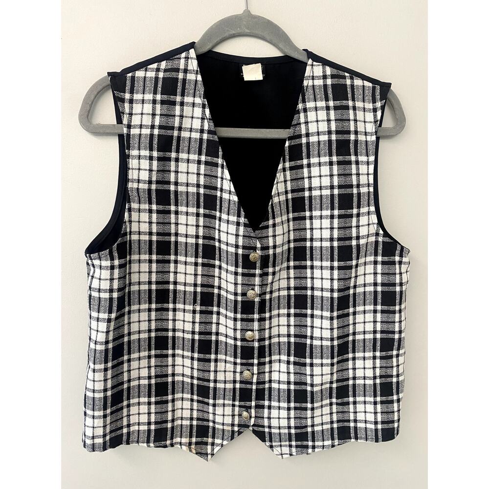 Vintage 90's Black and White Plaid Womens Vest Sz L